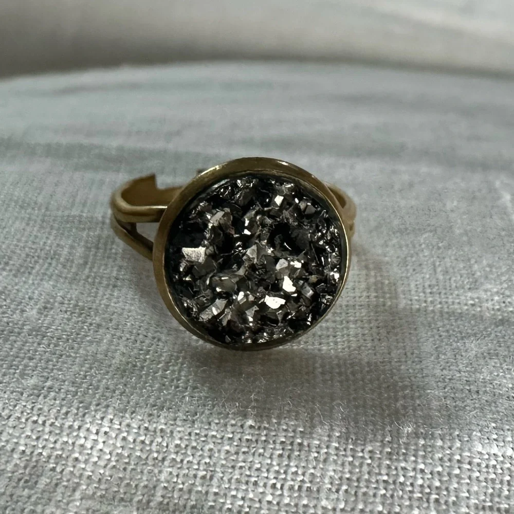Black Druzy Adjustable Ring - Picture 2 of 3